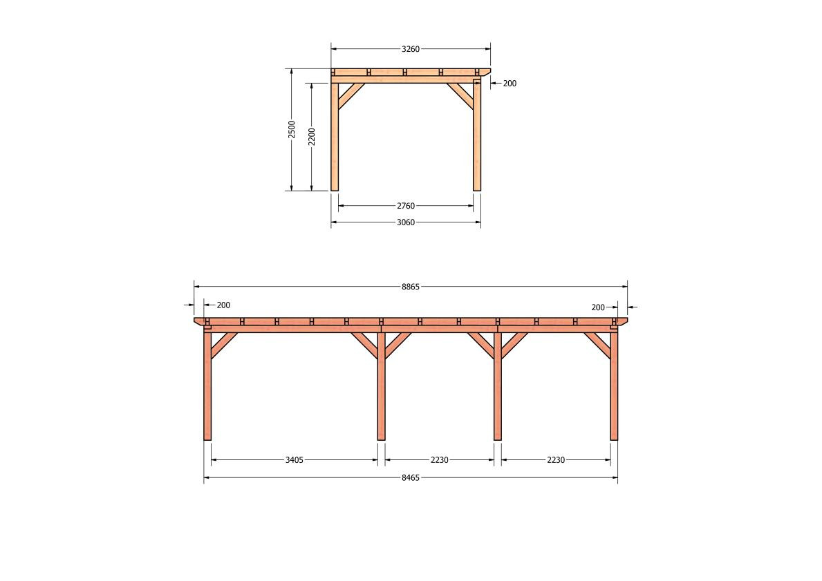 CP-10.2022-douglas-veranda-tuin-overkapping-bouwpakket-bouwtekening-zelfbouw-Zij & voor aanzicht