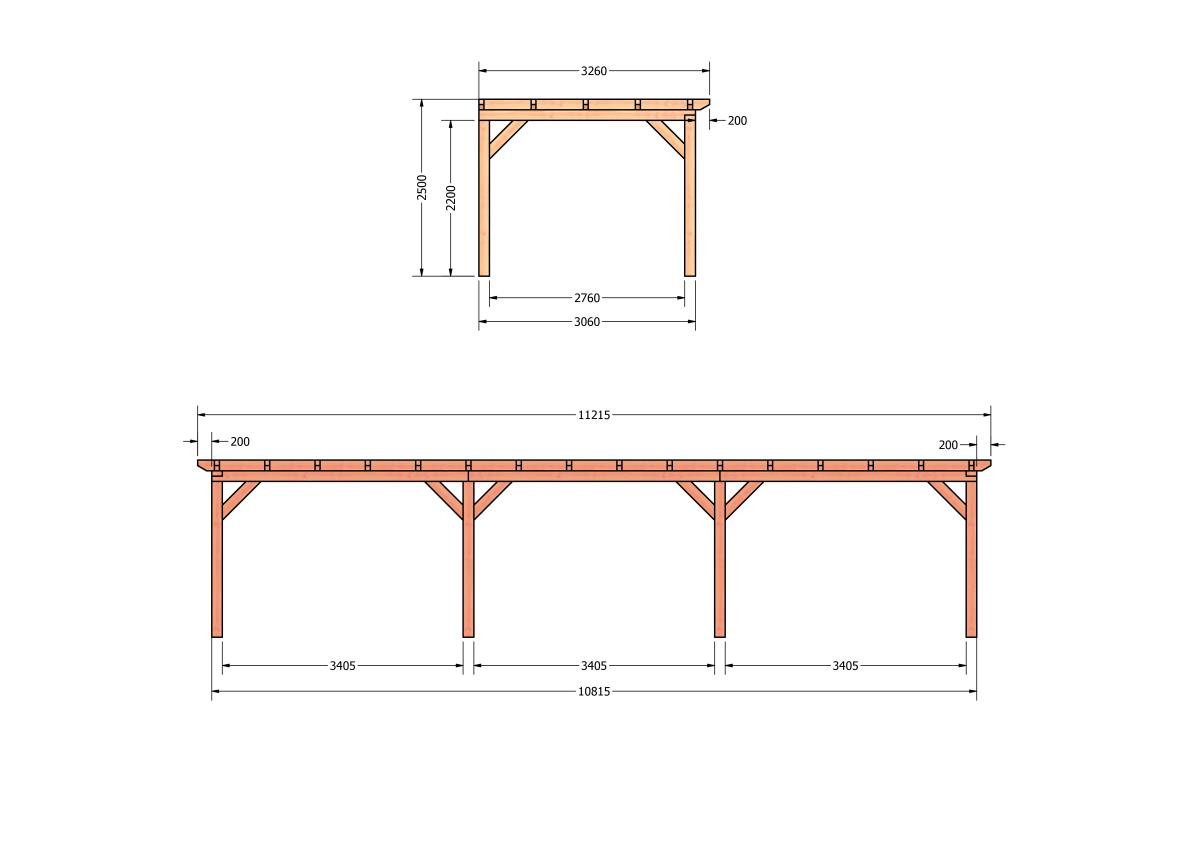 CP-10.2027-douglas-veranda-tuin-overkapping-bouwpakket-bouwtekening-zelfbouw-Zij & voor aanzicht