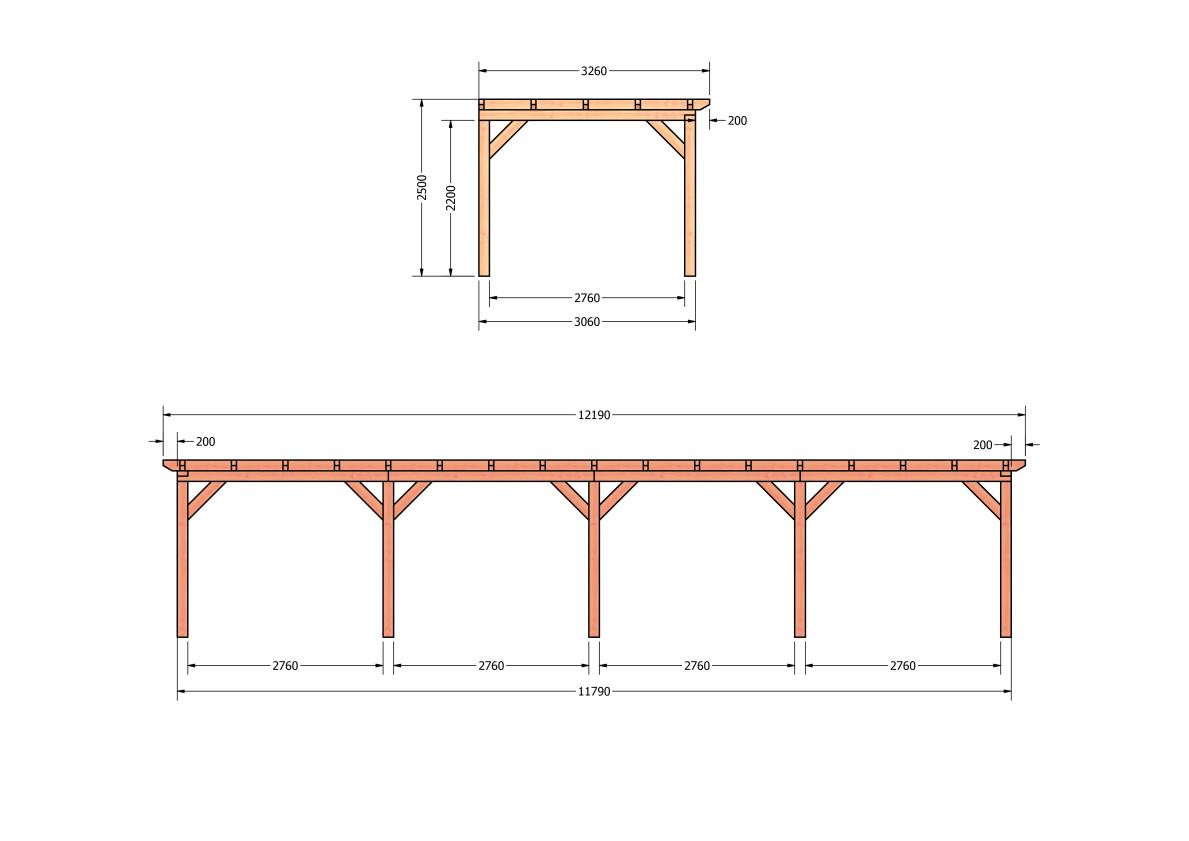 CP-10.2028-douglas-veranda-tuin-overkapping-bouwpakket-bouwtekening-zelfbouw-Zij & voor aanzicht