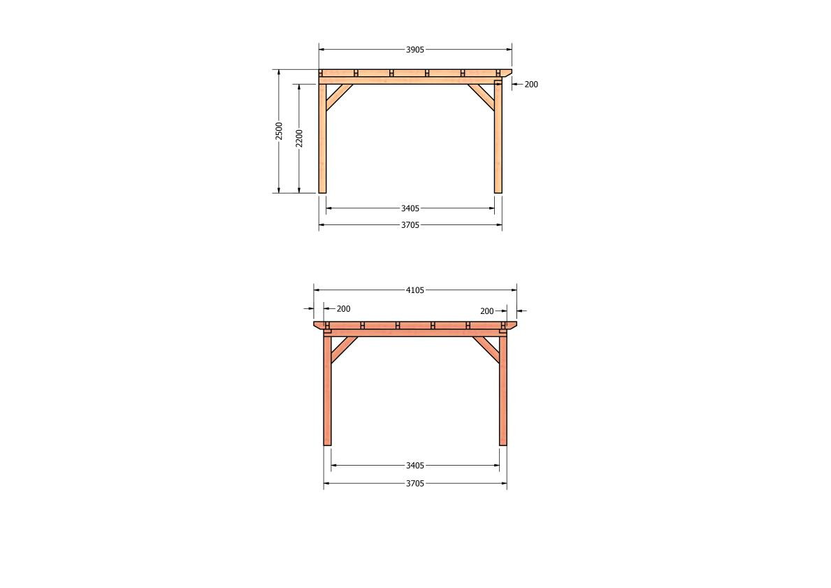 CP-10.2051-douglas-veranda-tuin-overkapping-bouwpakket-bouwtekening-zelfbouw-Zij & voor aanzicht