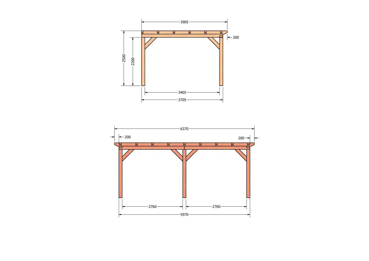 CP-10.2059-douglas-veranda-tuin-overkapping-bouwpakket-bouwtekening-zelfbouw-Zij & voor aanzicht
