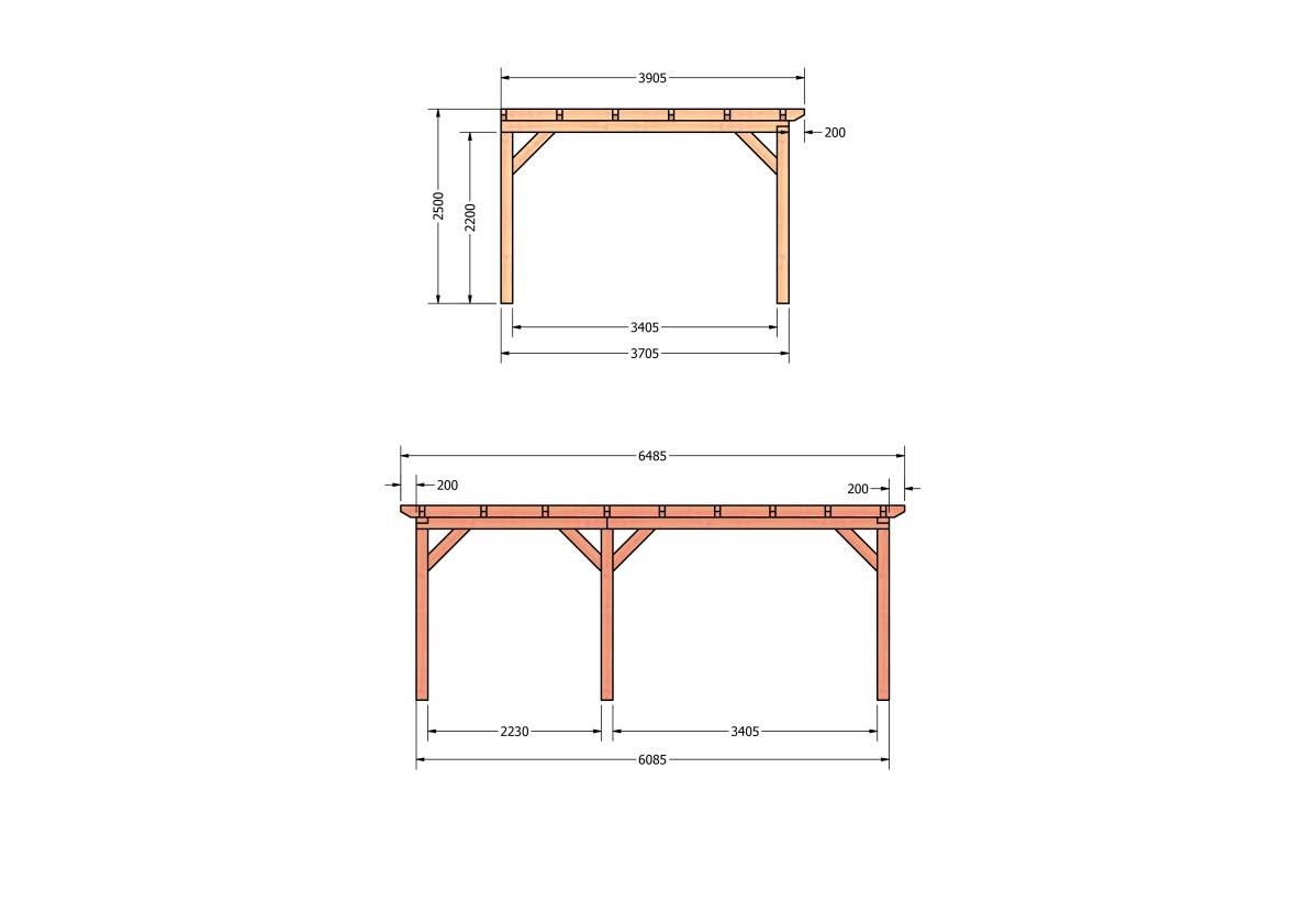 CP-10.2060-douglas-veranda-tuin-overkapping-bouwpakket-bouwtekening-zelfbouw-Zij & voor aanzicht