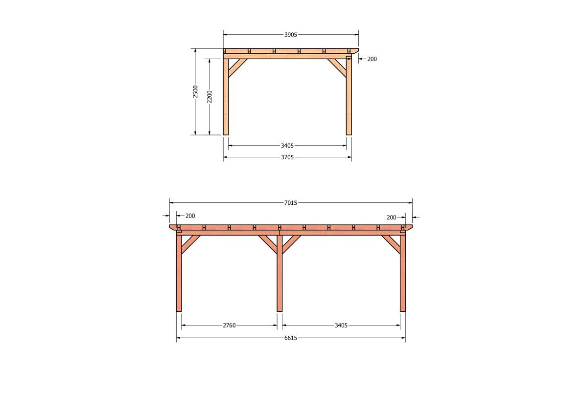 CP-10.2062-douglas-veranda-tuin-overkapping-bouwpakket-bouwtekening-zelfbouw-Zij & voor aanzicht