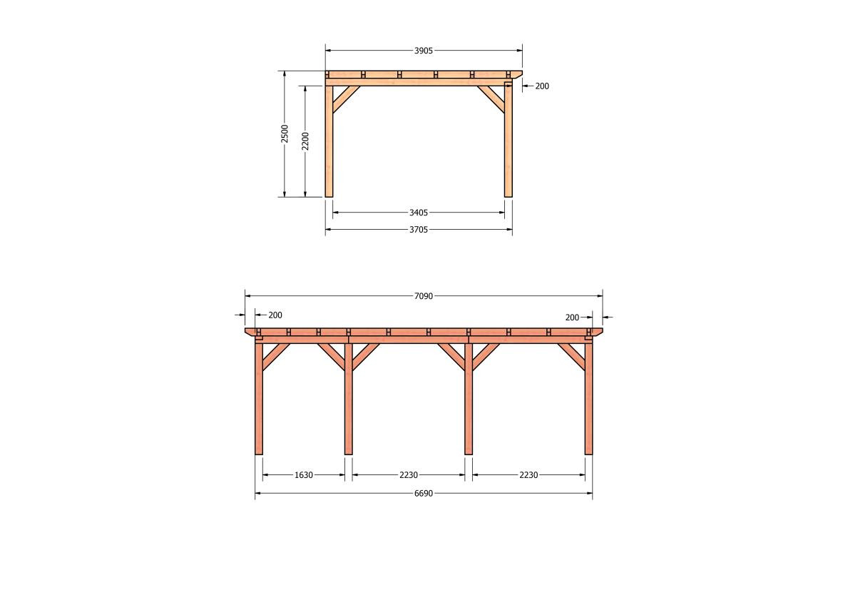 CP-10.2064-douglas-veranda-tuin-overkapping-bouwpakket-bouwtekening-zelfbouw-Zij & voor aanzicht