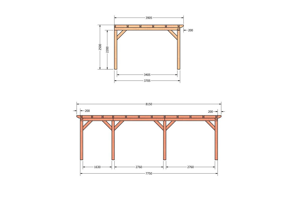CP-10.2068-douglas-veranda-tuin-overkapping-bouwpakket-bouwtekening-zelfbouw-Zij & voor aanzicht