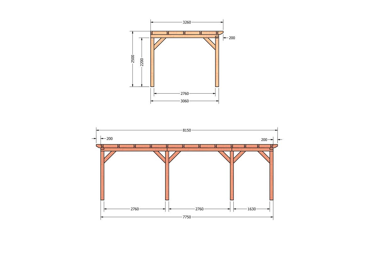 CP-10.2019-douglas-veranda-tuin-overkapping-bouwpakket-bouwtekening-zelfbouw-Zij & voor aanzicht