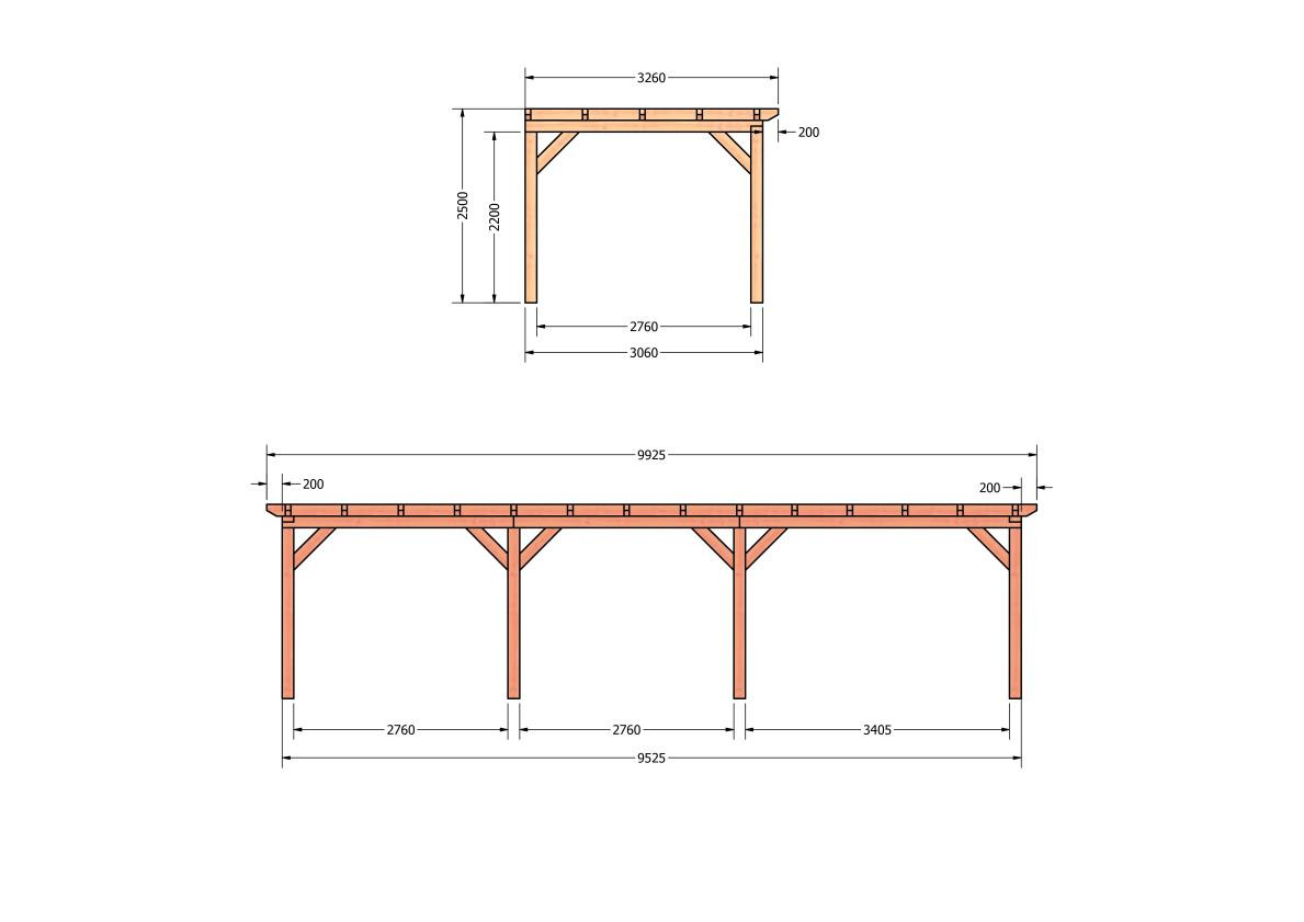 CP-10.2026-douglas-veranda-tuin-overkapping-bouwpakket-bouwtekening-zelfbouw-Zij & voor aanzicht