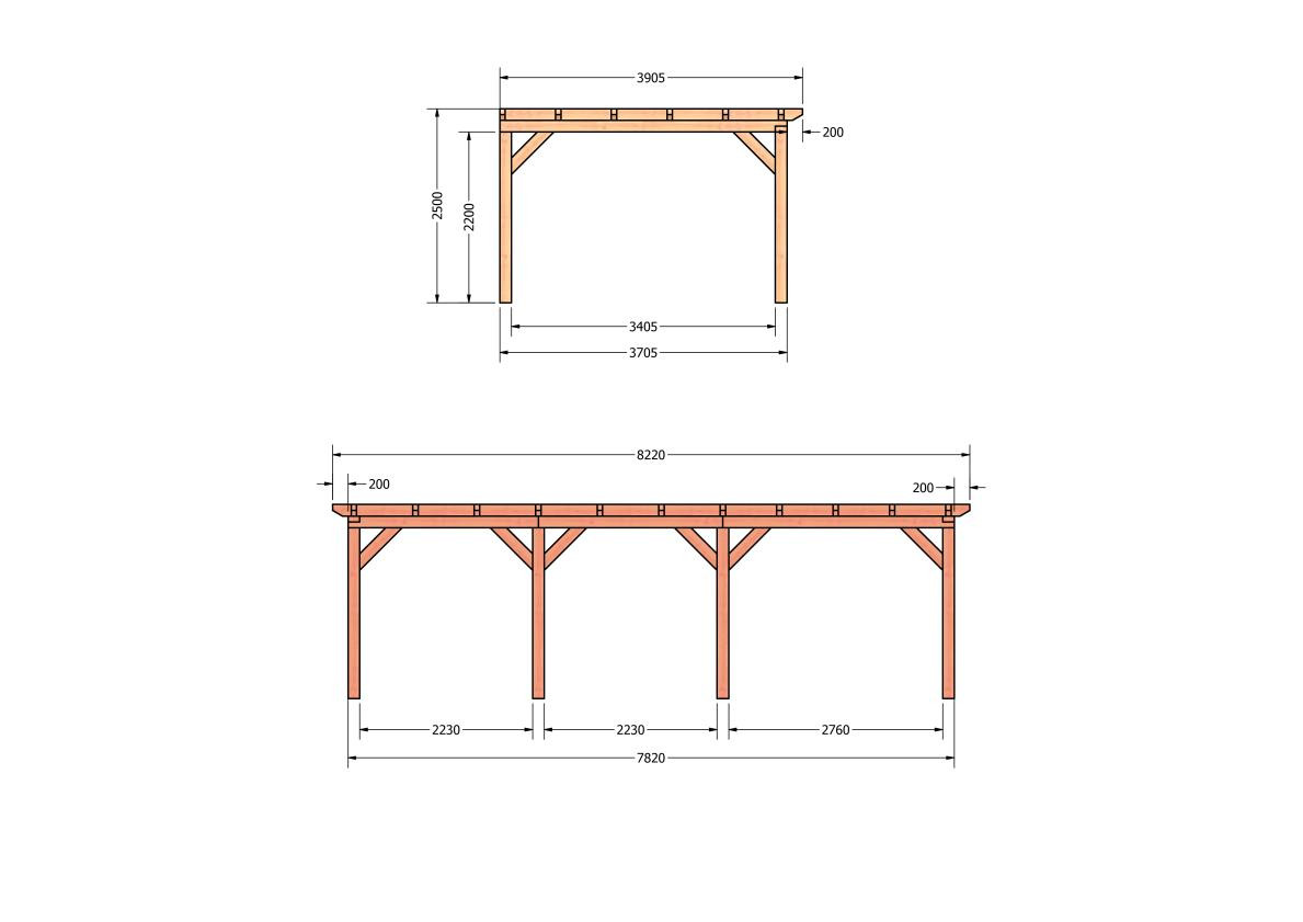 CP-10.2071-douglas-veranda-tuin-overkapping-bouwpakket-bouwtekening-zelfbouw-Zij & voor aanzicht