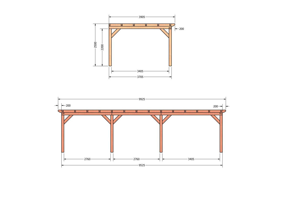 CP-10.2076-douglas-veranda-tuin-overkapping-bouwpakket-bouwtekening-zelfbouw-Zij & voor aanzicht