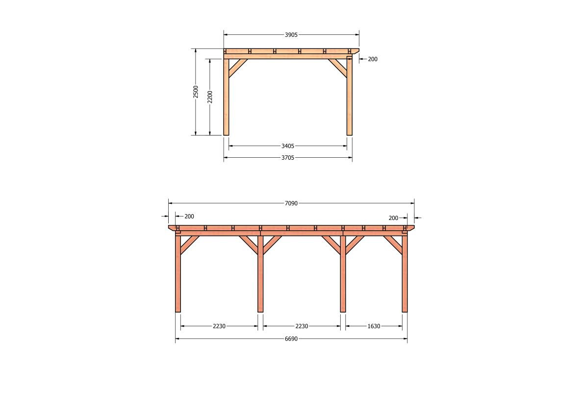 CP-10.2065-douglas-veranda-tuin-overkapping-bouwpakket-bouwtekening-zelfbouw-Zij & voor aanzicht