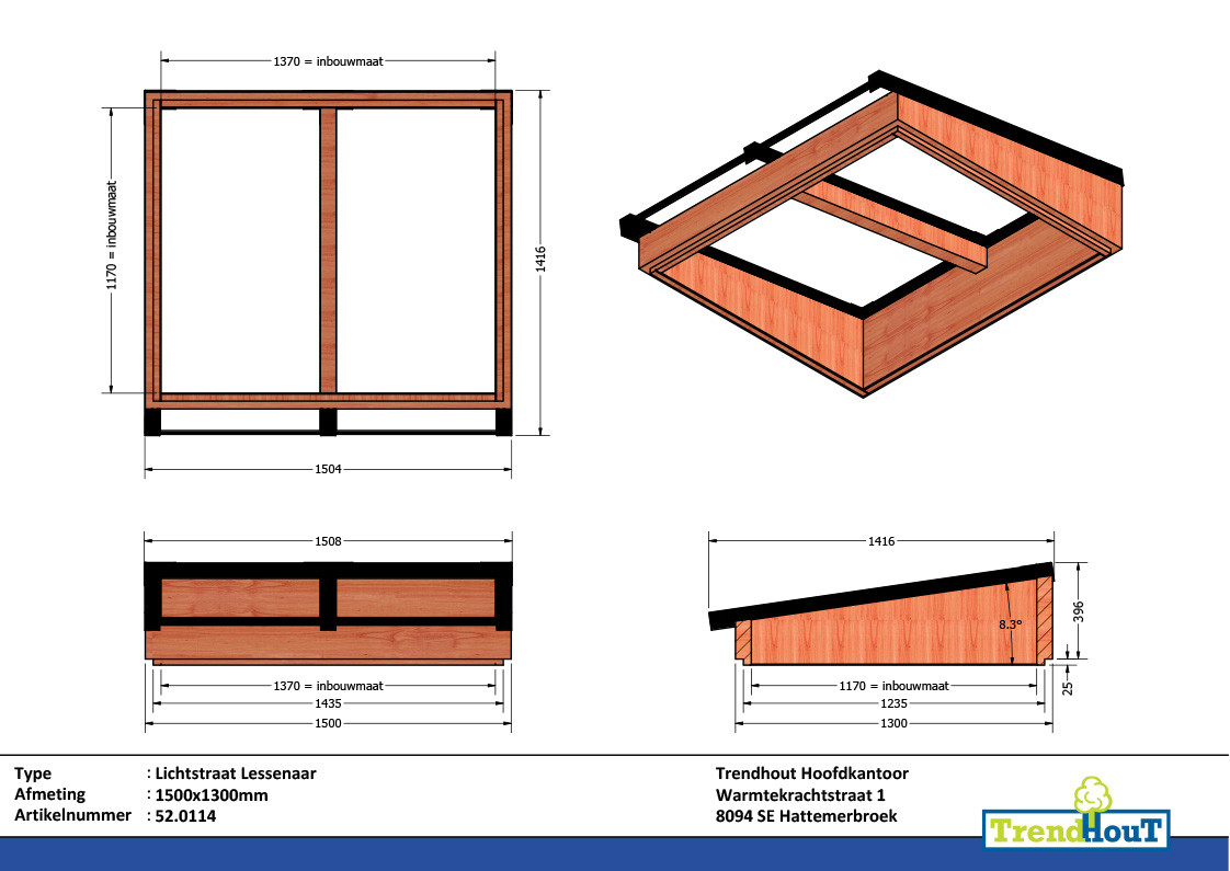 52.0114 - Lichtstraat lessenaar 1500x1300mm