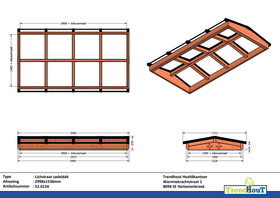 52.0134 - Lichtstraat zadeldak 2998x1536mm