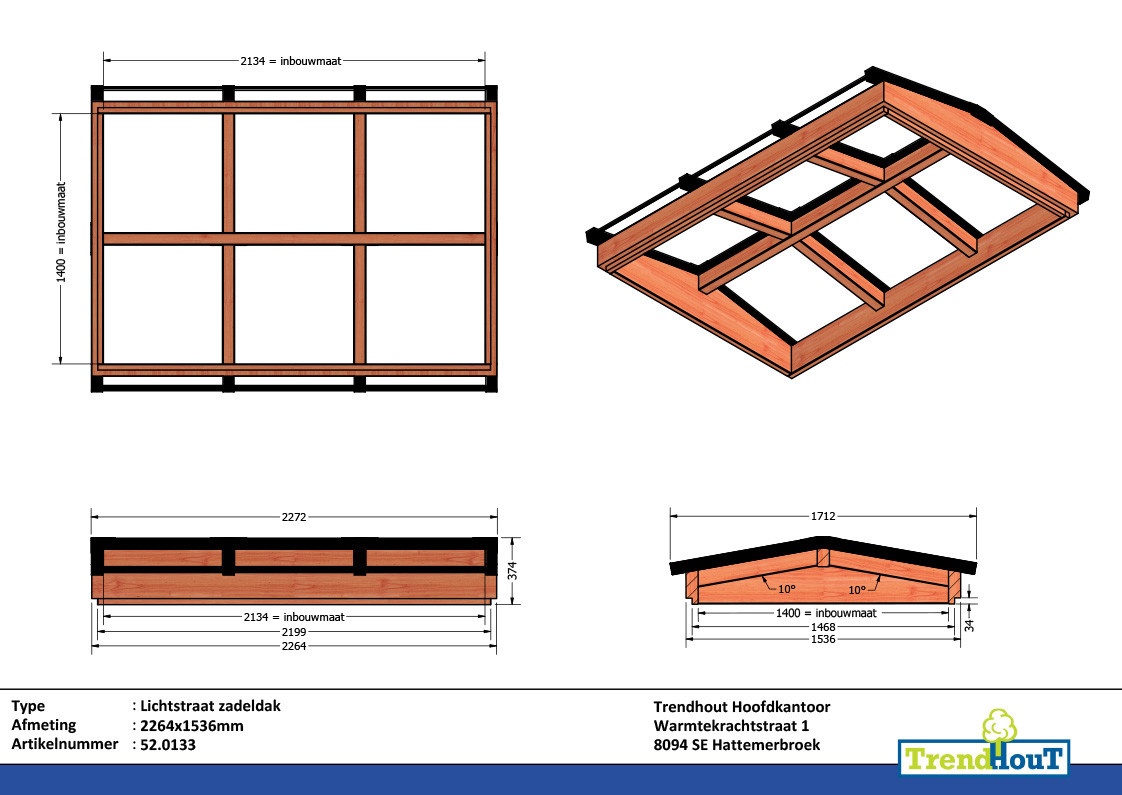 52.0133 - Lichtstraat zadeldak 2264x1536mm