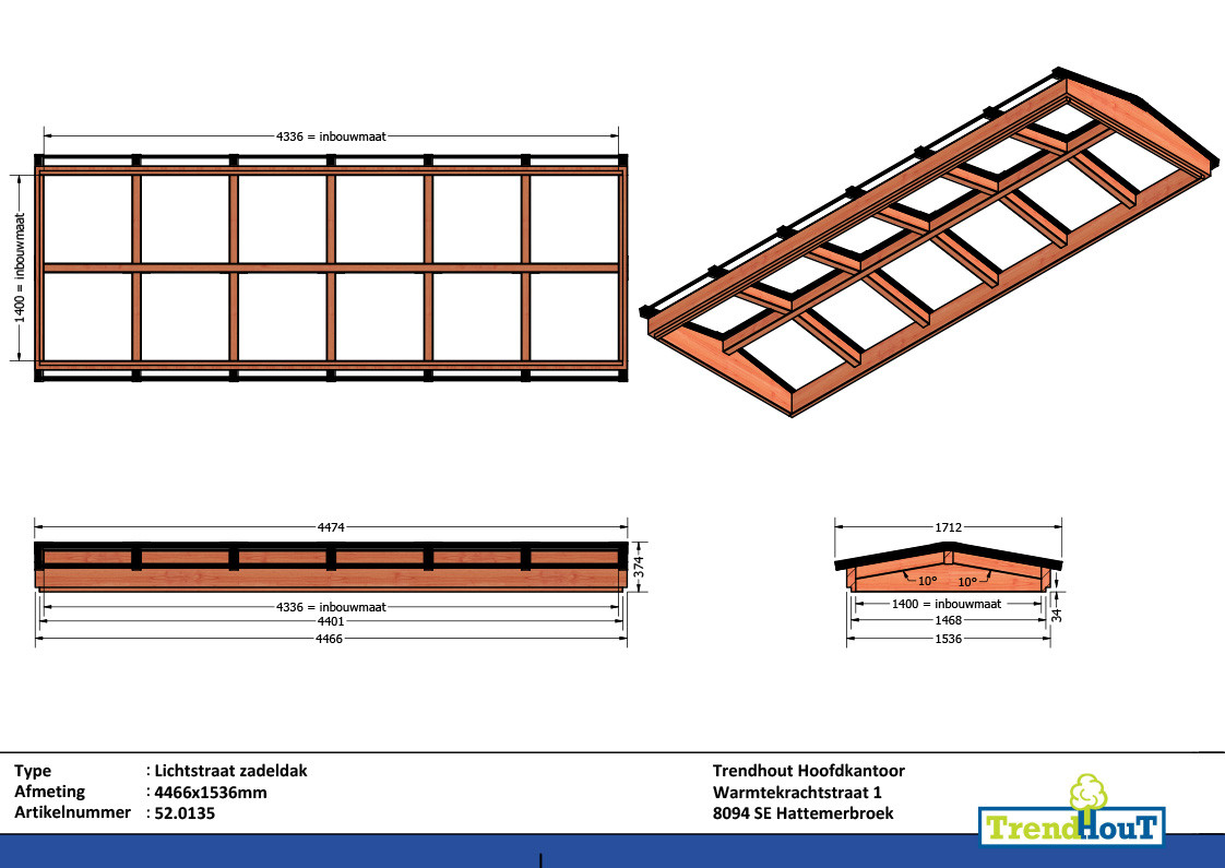 52.0136 - Lichtstraat zadeldak 4466x1536mm