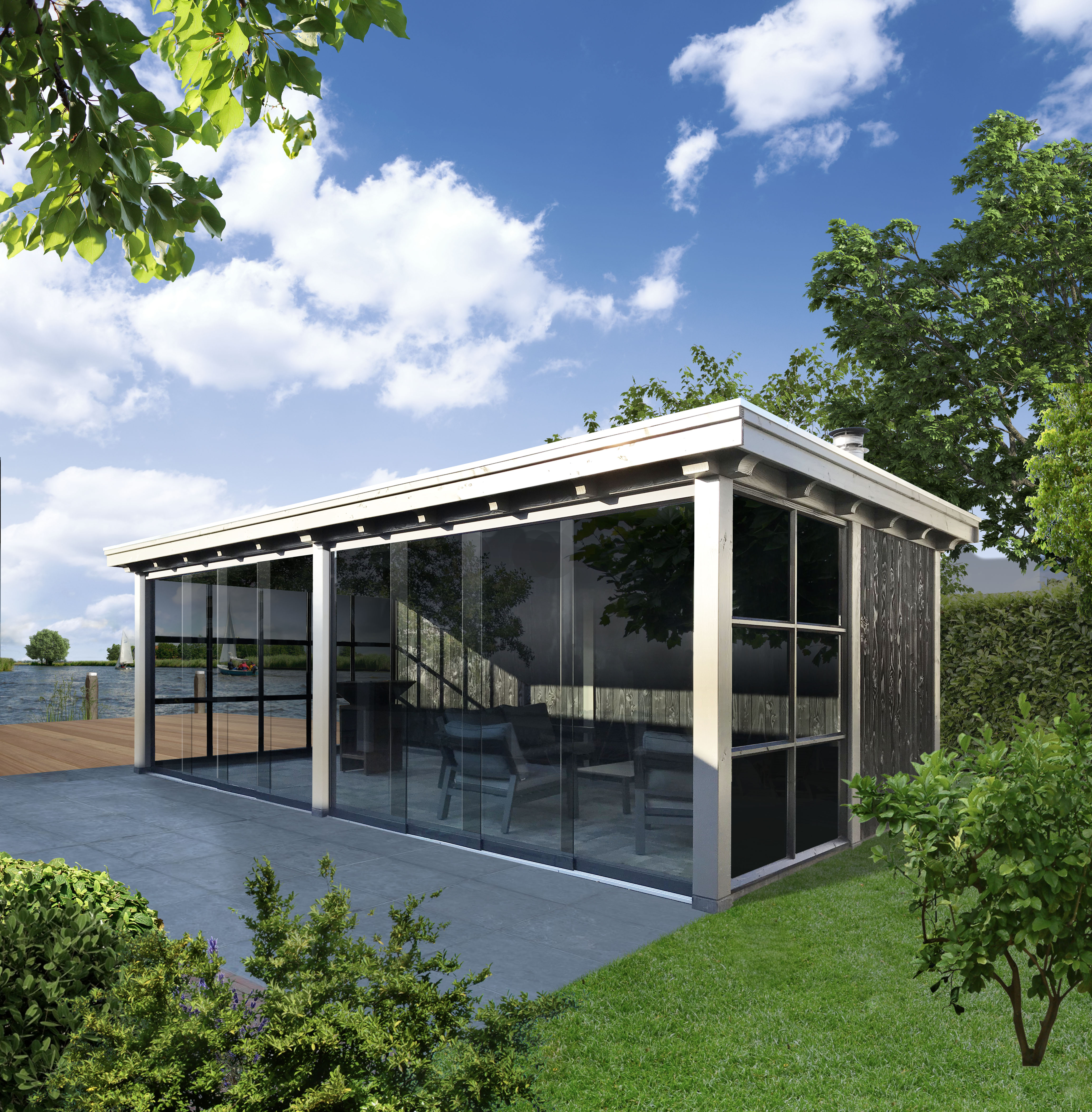 Buitenverblijf-plat-dak-met-steellook