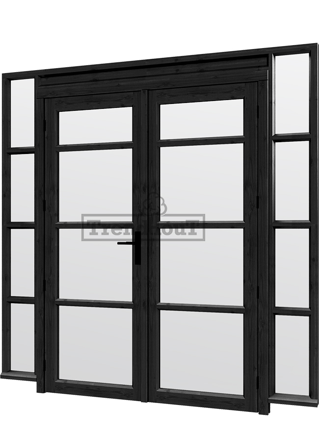 persoon diameter Polijsten Steel Look raam 2230x2200mm zwart module H-03 met dubbele openslaande deuren