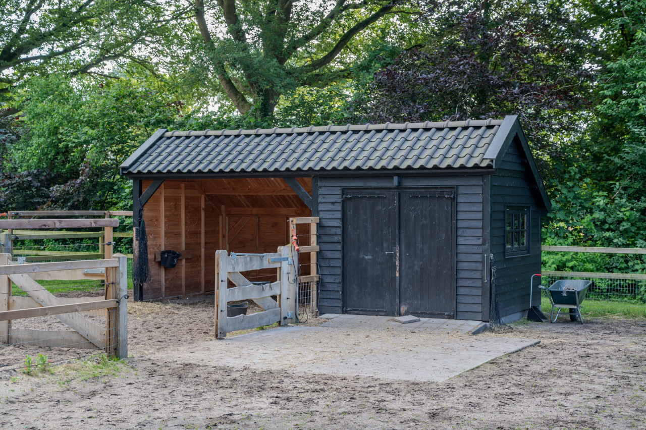 kapschuur-de-deel-met-douglas-constructie-in-kleur-gespoten-wanden-van-douglas-potdekselplanken-en-douglas-opgeklampte-deur-dubbel-zwart-bij-stalruimte