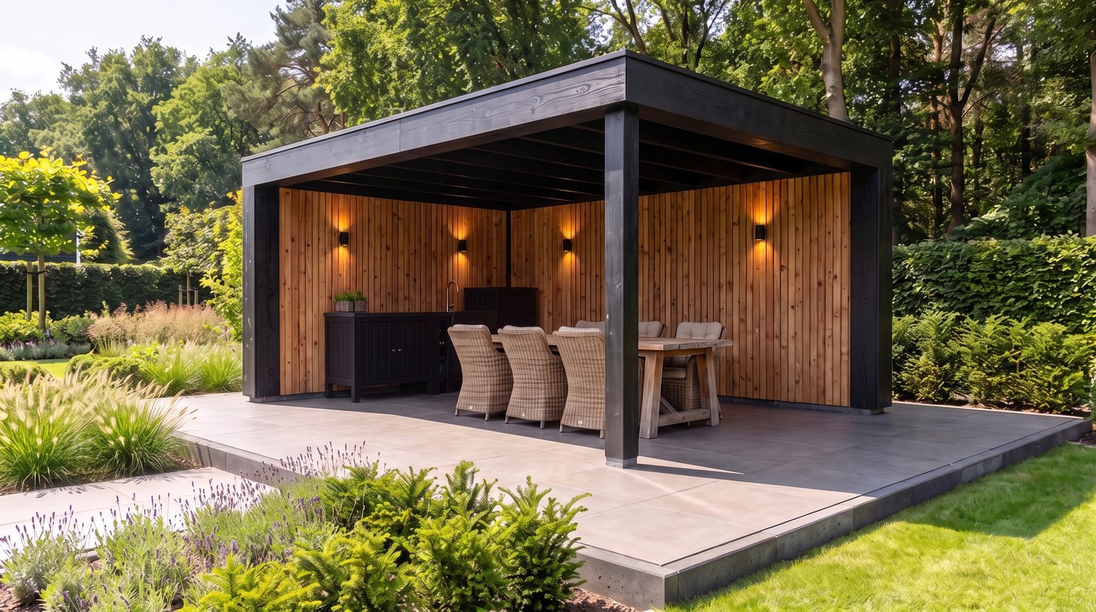 Inspiratiebeeld: Verona met zwart frame, houten wanden en een eethoek